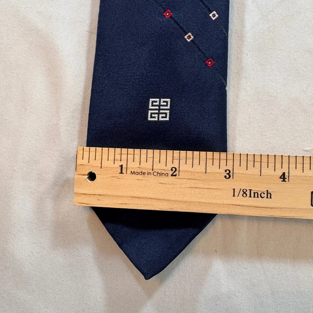 Givenchy Gentlemen Paris Tie Mens Navy Blue Geometric 4G Logo Polyester Necktie